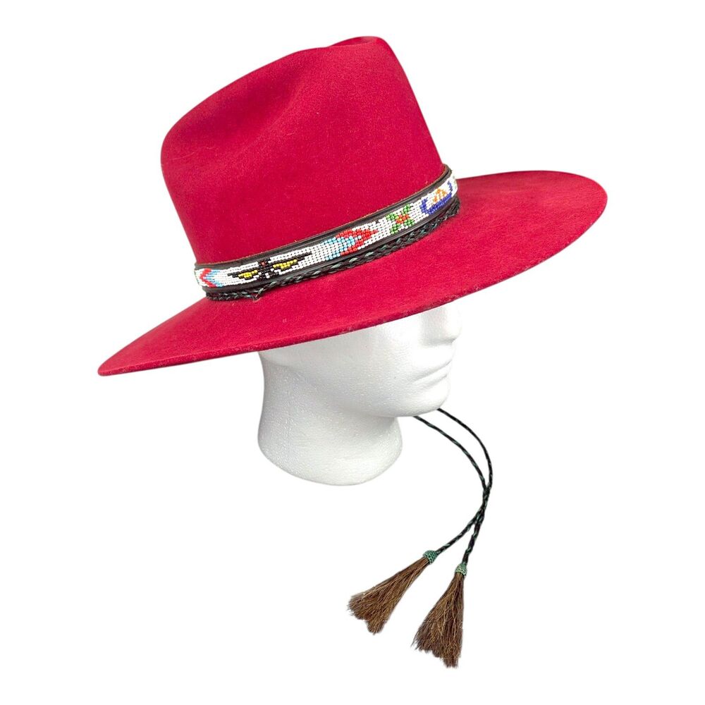 VTG American Hat Co Maxi-Felt 6-7/8 Red Western Hat Stampede Strap Made In USA
